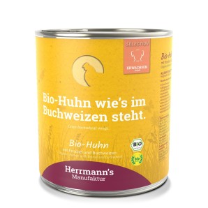 Herrmann’s Bio Huhn mit Fenchel und Buchweizen, Nassfutter für Hunde (800g)