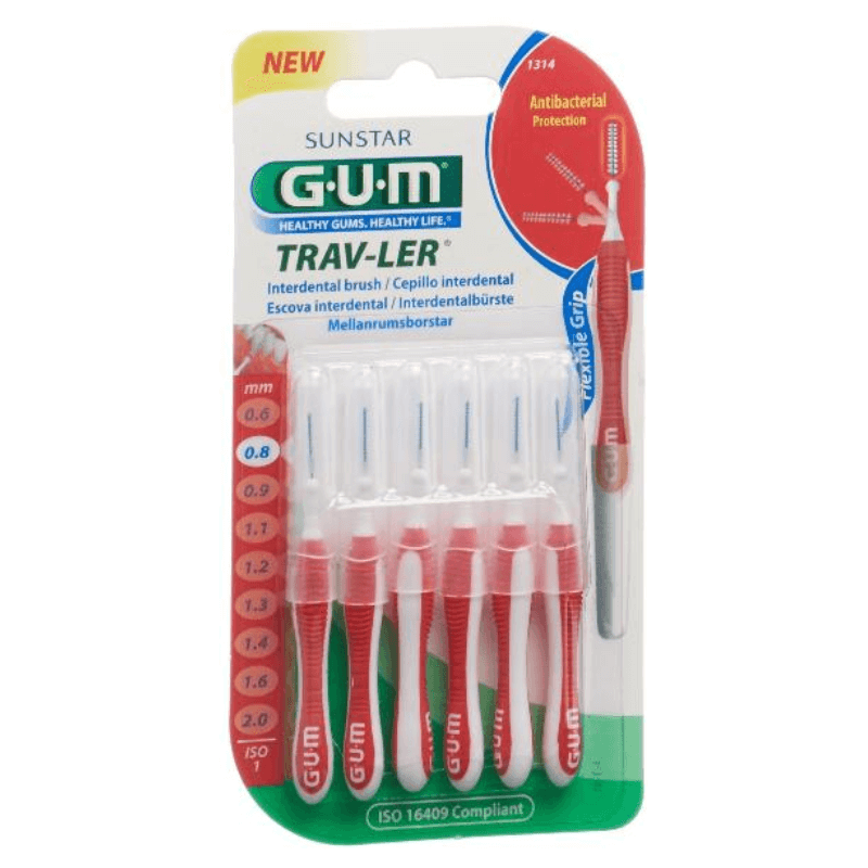 SUNSTAR Gum Proxabrush TravLer 0.8mm Interdental Brushes (6 pieces)