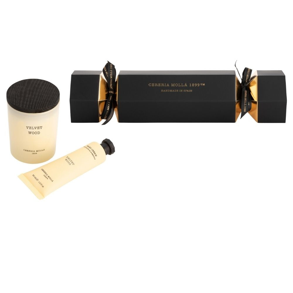 Giftset Cracker Velvet Wood 70g Candle & 30ml Hand Cream (1 Stk)