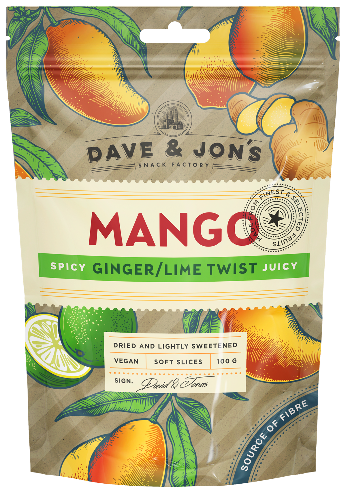Dave & Jon's getrocknete Mango Ingwer & Limette (100g)