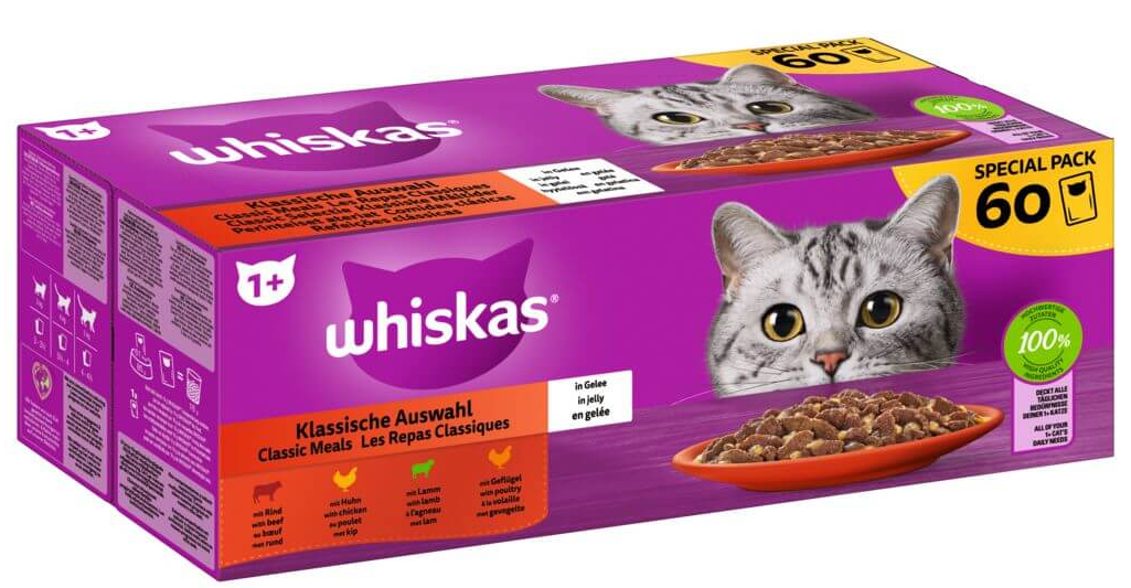 Whiskas Klassische Auswahl in Gelee Nassfutter für Katzen (60x85g)