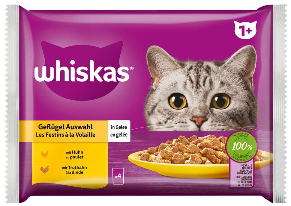 Whiskas Geflügel Auswahl in Gelee Nassfutter für Katzen (4x85g)