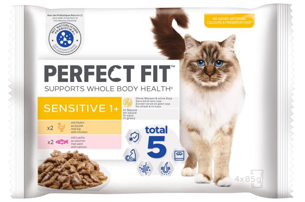 Perfect Fit Sensitive Huhn ​& Lachs Nassfutter für Katzen (4x85g)