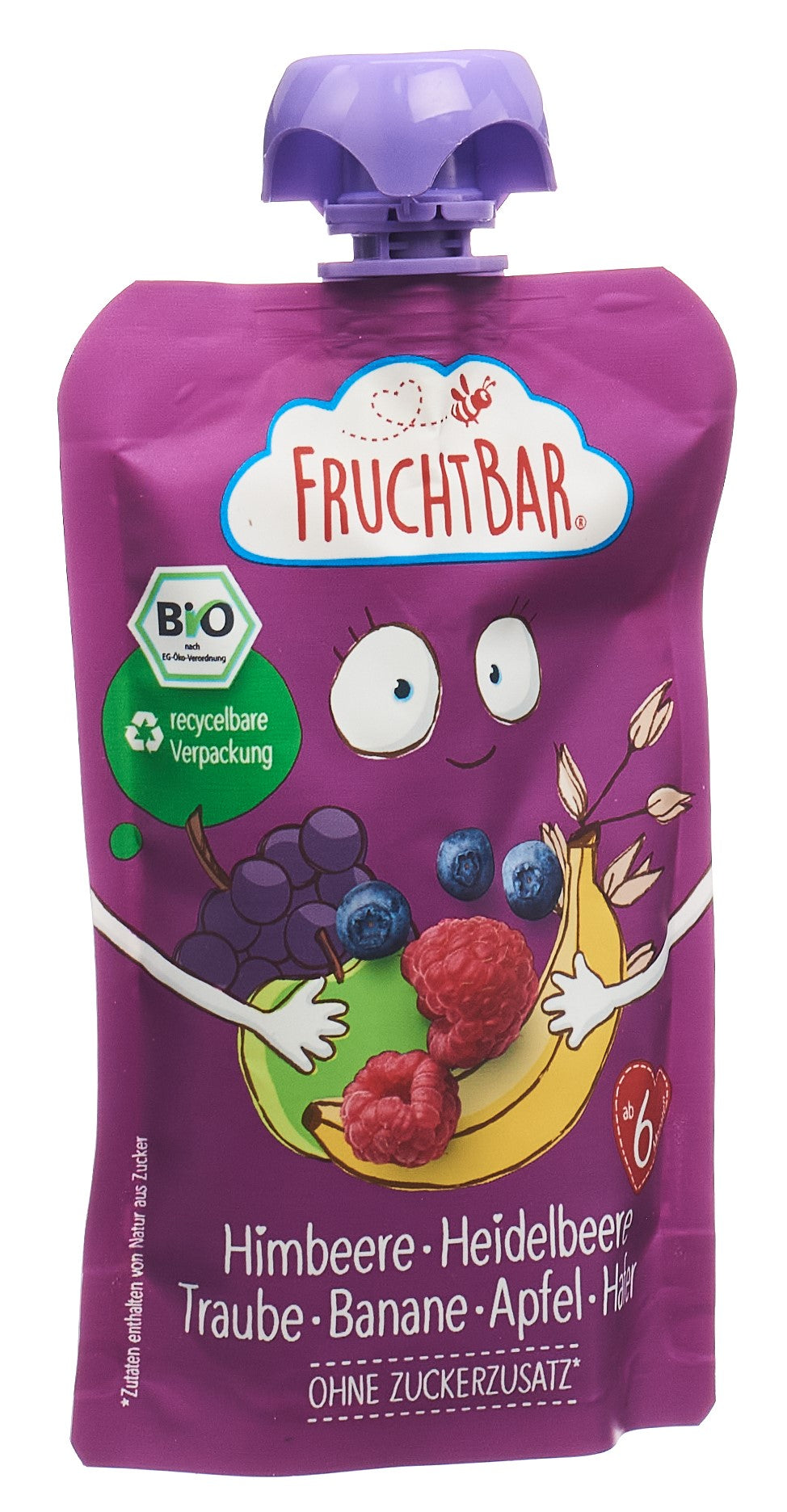 FRUCHTBAR Bio Fruchtpüree Himbeere Heidelbeere Traube Banane (100g)