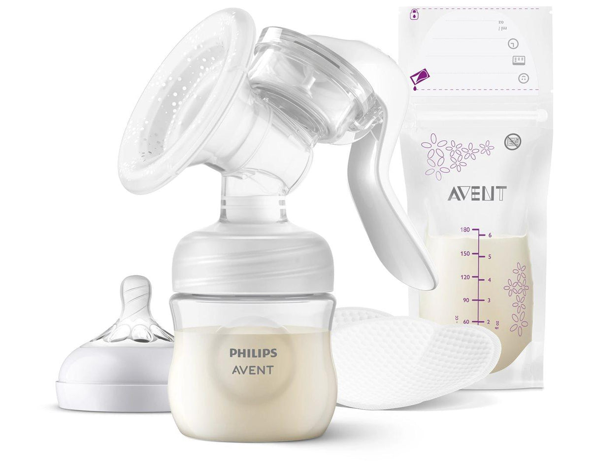Philips Avent Handmilchpumpe mit Flasche und Stilleinlagen (1 Set)