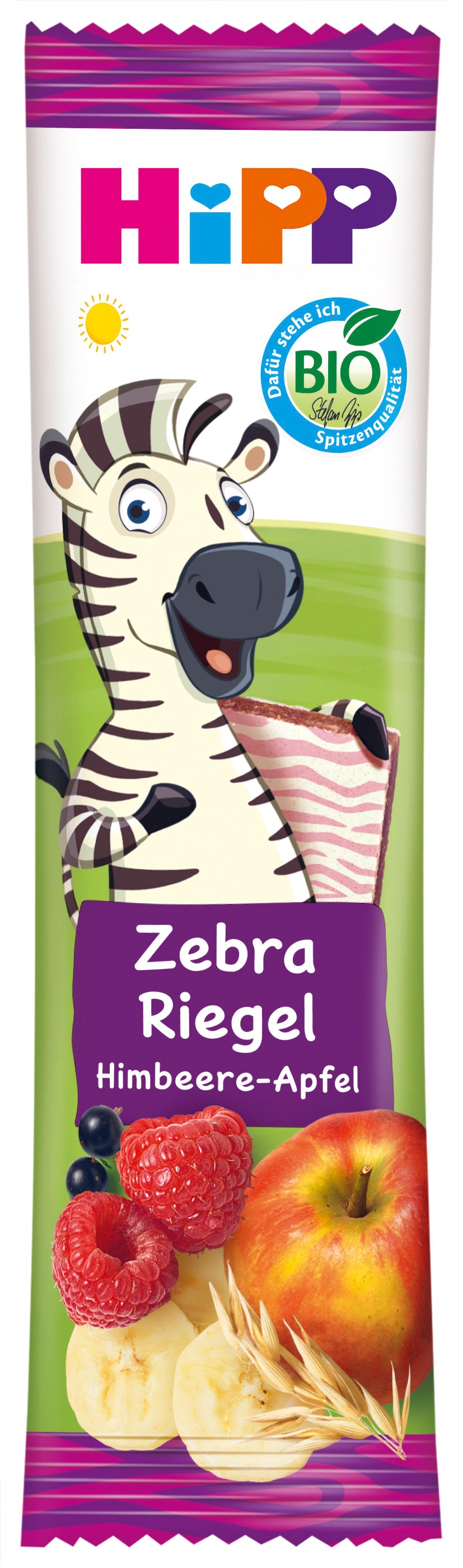 Hipp Bio Früchte Getreide Riegel Zebra Himbeere Apfel (23g)