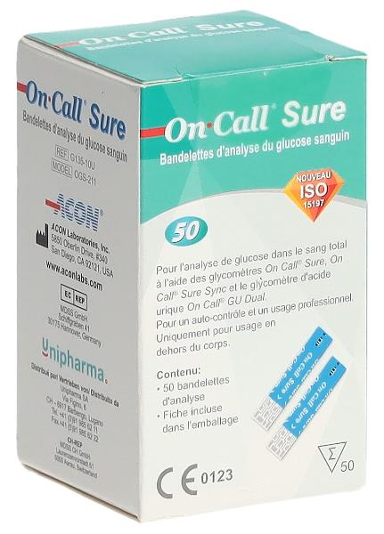 On Call Sure Bandelettes de test de glycémie (50 pces)