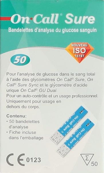 On Call Sure Bandelettes de test de glycémie (50 pces)