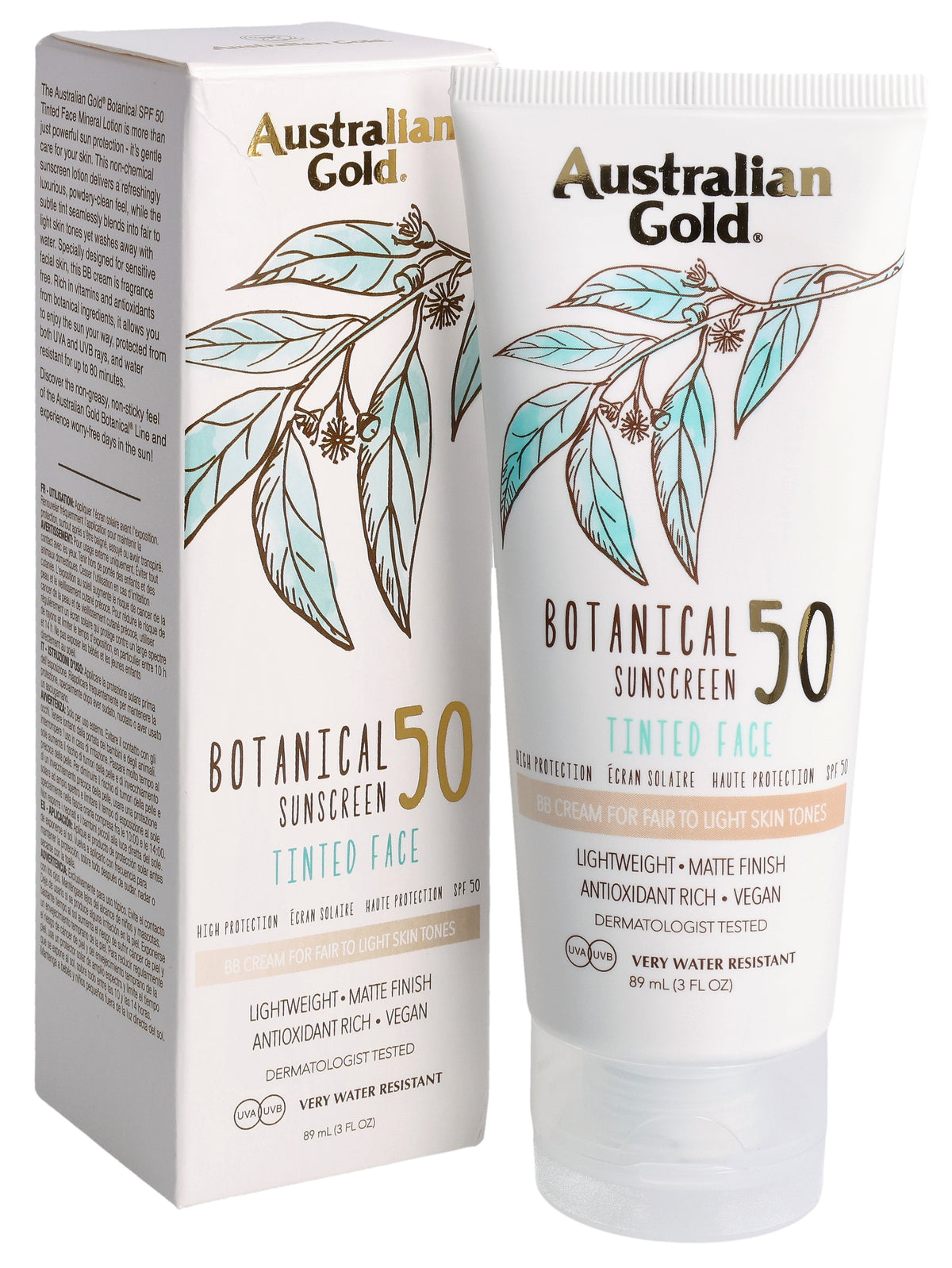 Australian Gold Botanical Teinté visage SPF 50 Fair to Light (89ml)