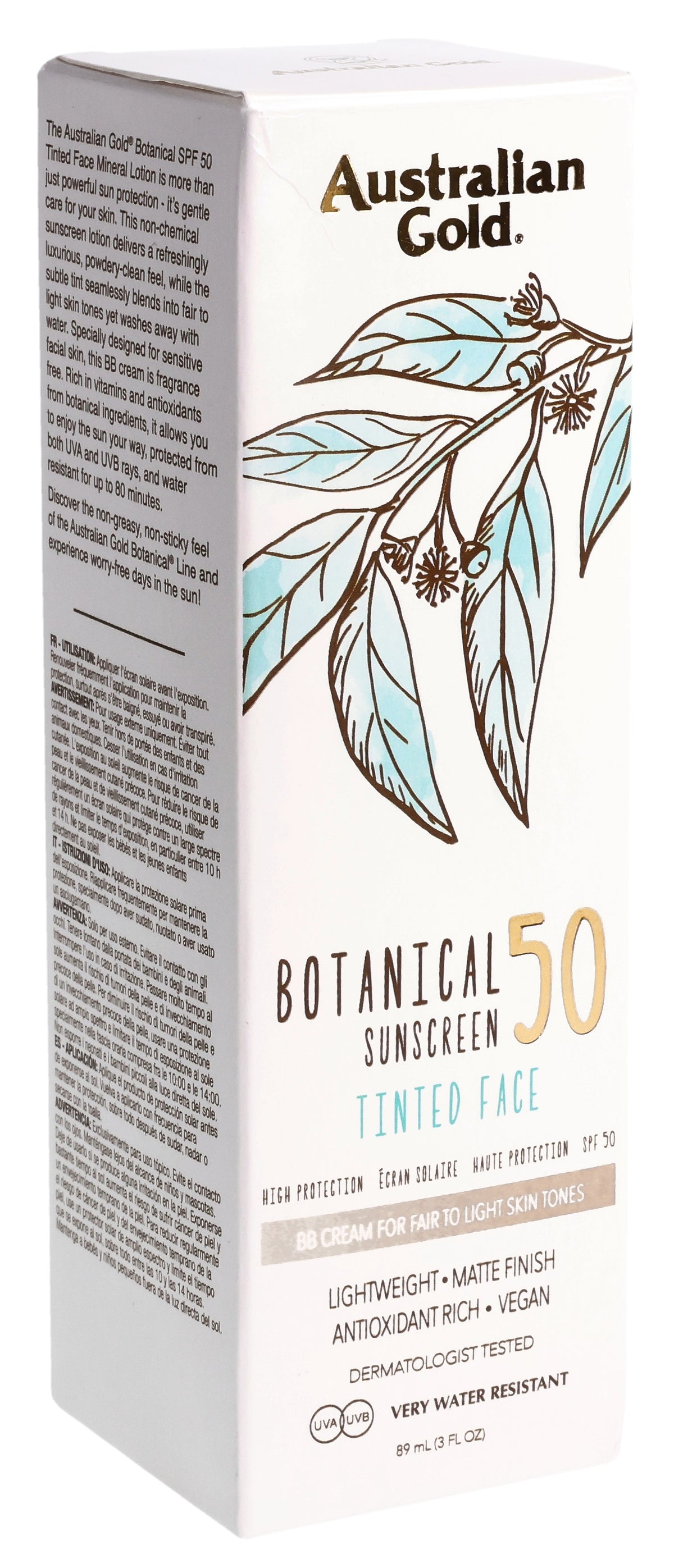 Australian Gold Botanical Teinté visage SPF 50 Fair to Light (89ml)