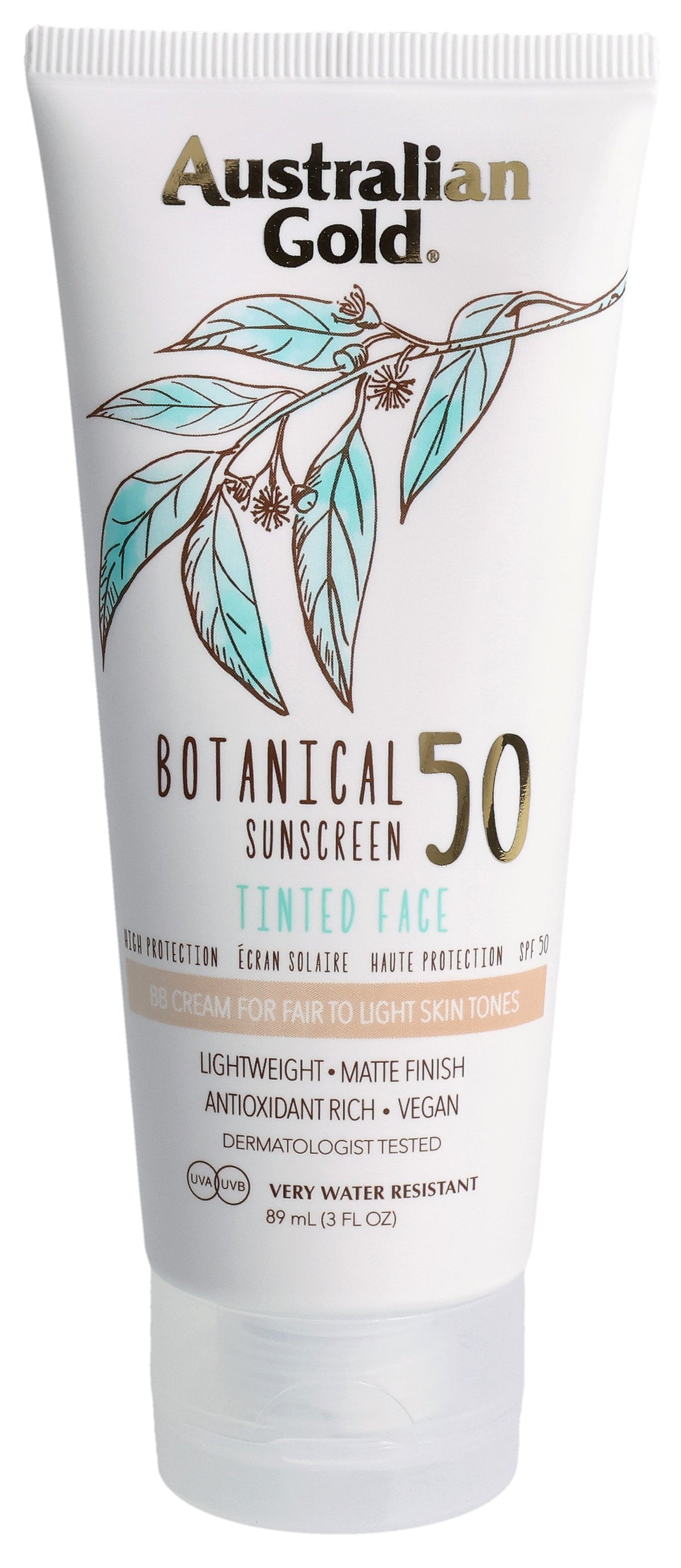 Australian Gold Botanical Teinté visage SPF 50 Fair to Light (89ml)