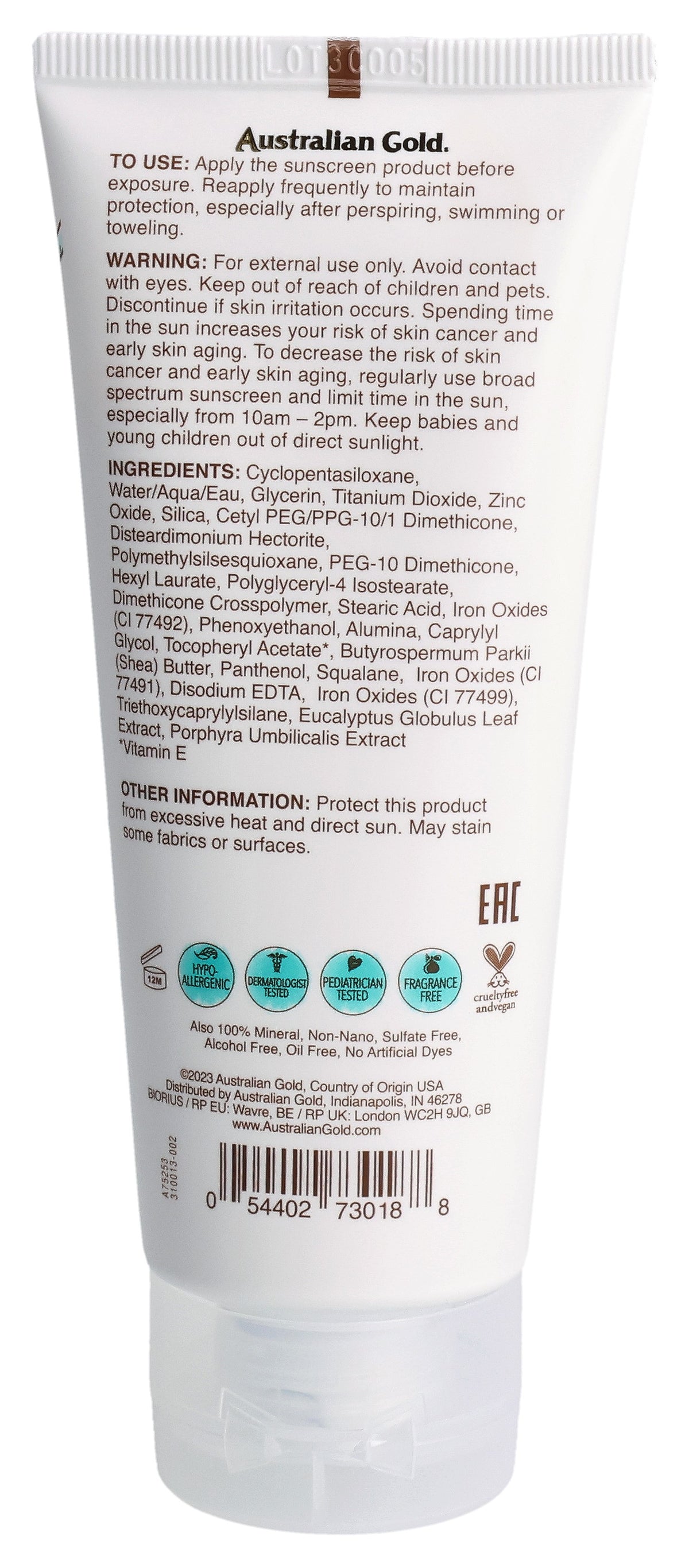 Australian Gold Botanical Teinté visage SPF 50 Fair to Light (89ml)