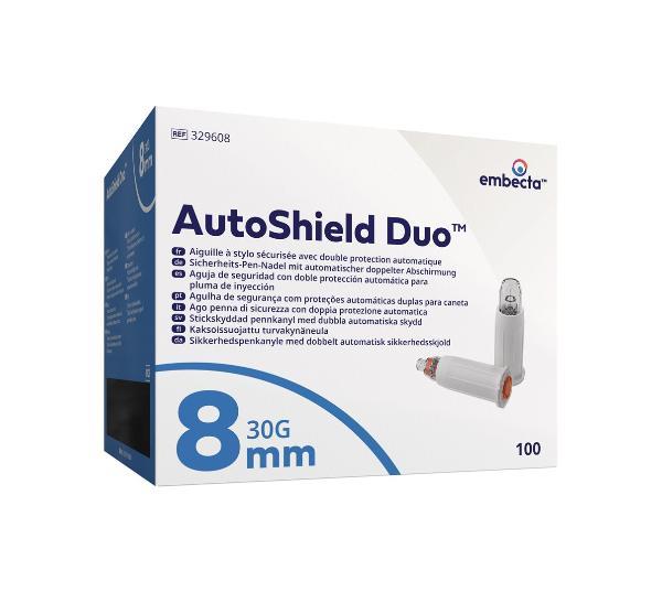 embecta AutoShield Duo Aiguilles de sécurité pour stylo 8mm (100 pces)