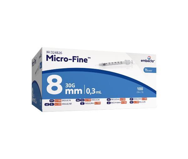 Micro-Fine U100 Siringhe per insulina 0.3ml 8mm (100 pz)