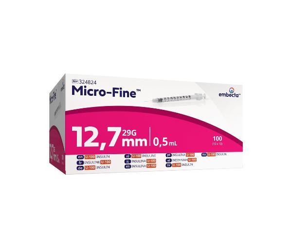 Micro-Fine U100 Insulin Syringes 0.5ml 12.7mm (100 pcs)
