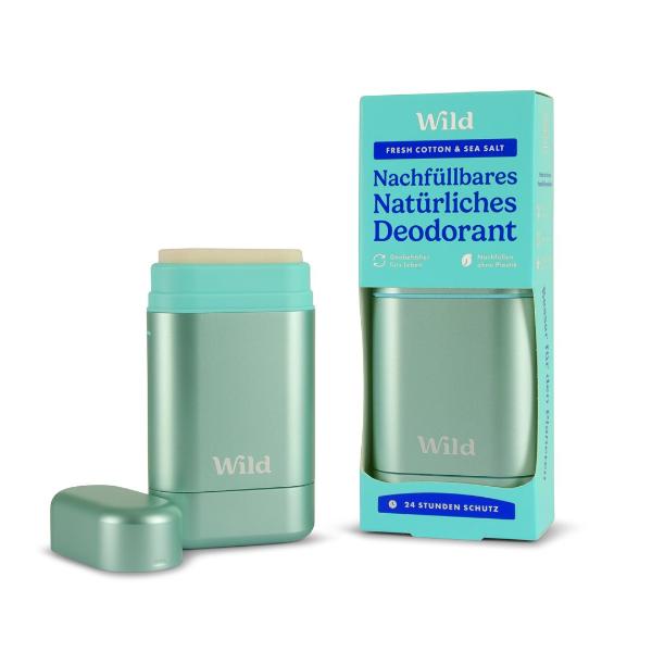 Wild Deodorant Starter Set Aqua Case & Fresh Cotton (40g)