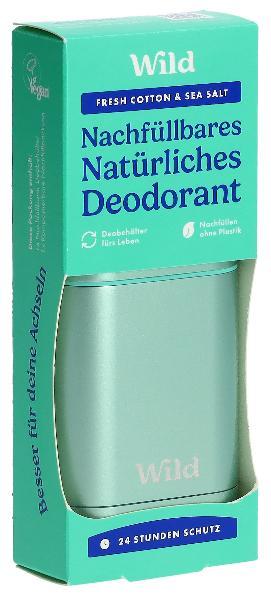 Wild Deodorant Starter Set Aqua Case & Fresh Cotton (40g)