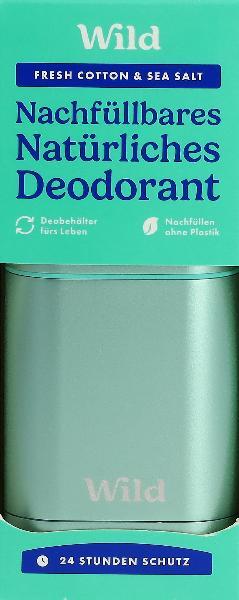 Wild Deodorant Starter Set Aqua Case & Fresh Cotton (40g)