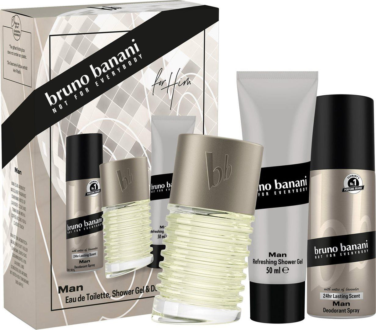 Bruno Banani Man Gift Set Eau de Toilette, Shower Gel & Deodorant (50ml + 50ml + 50ml)