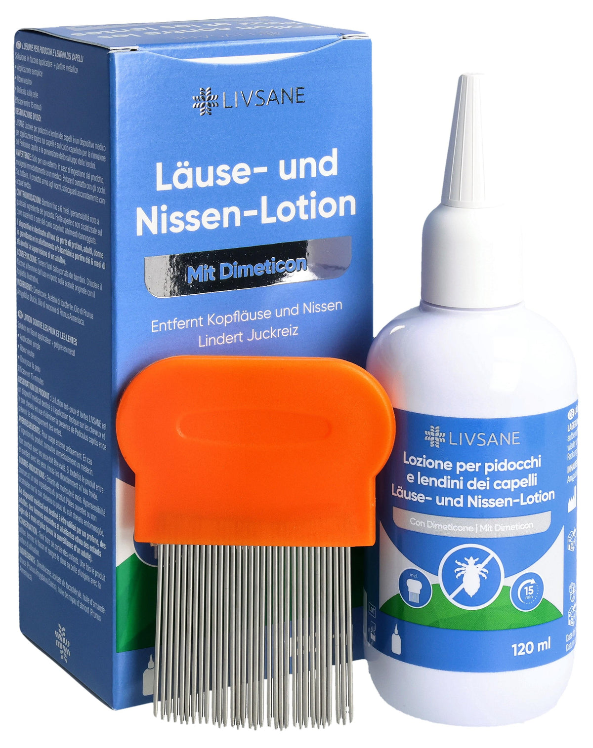Livsane Läuse- und Nissen-Lotion mit Dimeticon und Kamm (120ml)