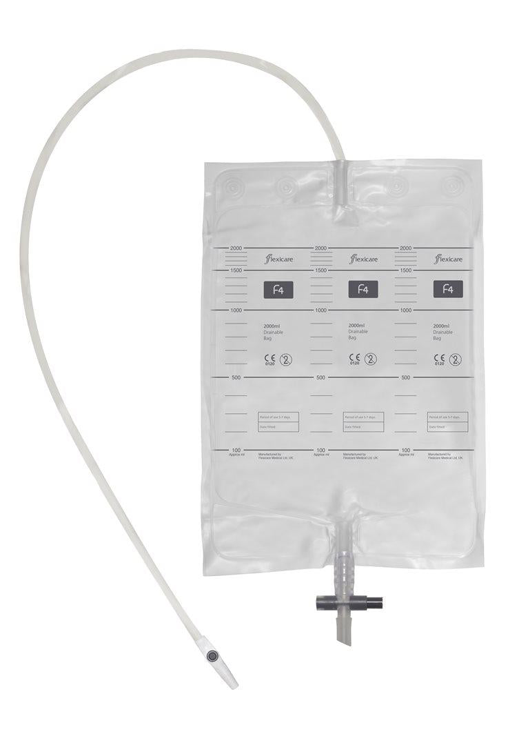 Flexicare Urinbeutel 2l mit Ablauf und Rücklaufventil, Schlauch 100cm (10 Stk)