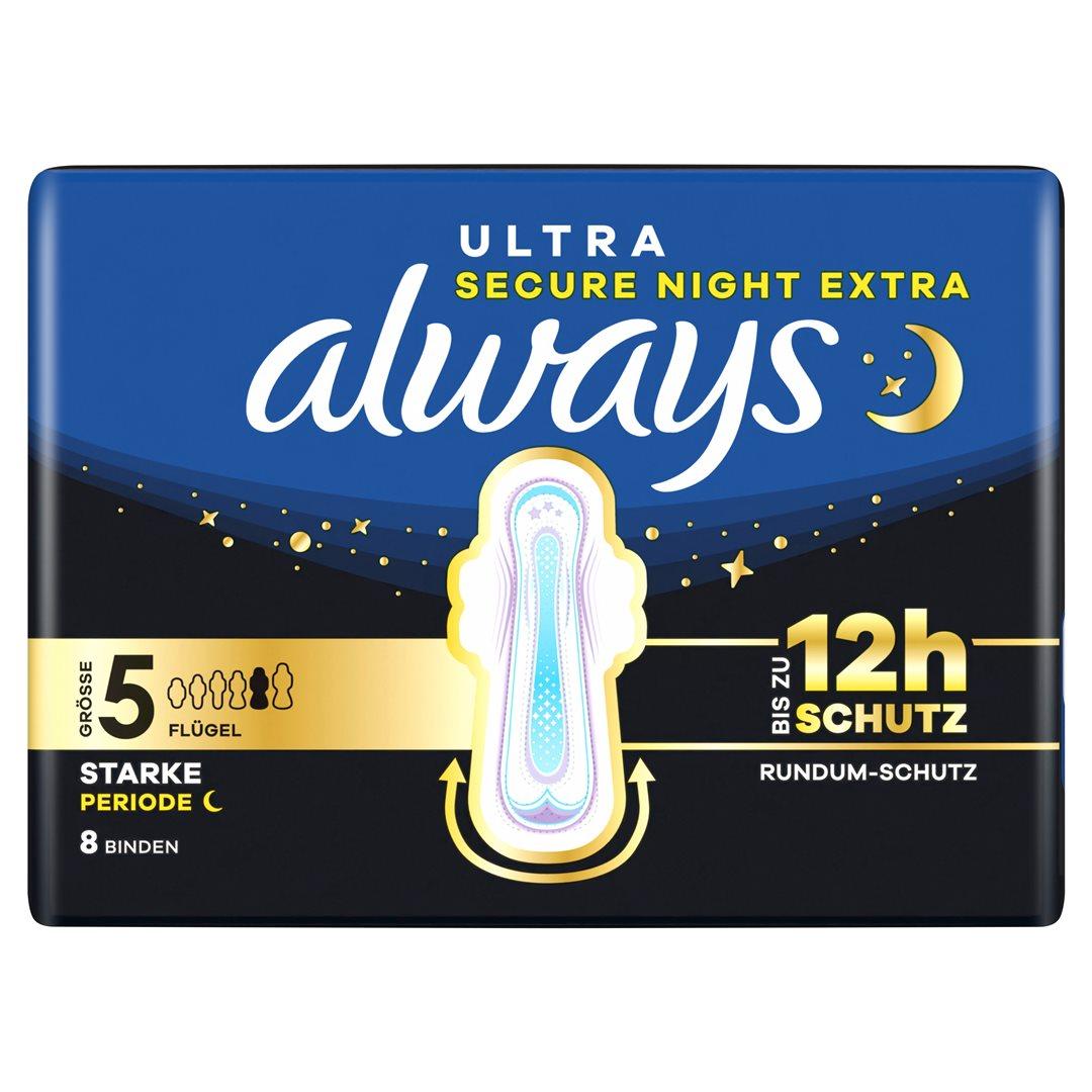 always Ultra Binden Grösse 5 Secure Night Extra mit Flügeln (8 Stk)