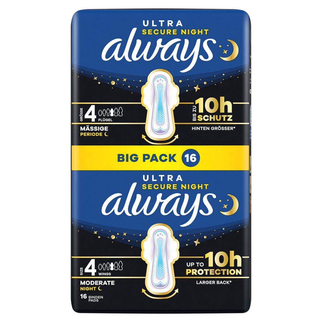 always Ultra Binden Grösse 4 Secure Night mit Flügeln (16 Stk)