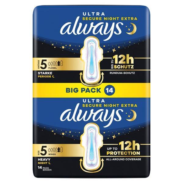 Always Ultra Pad Size 5 Secure Night Extra with Wings BigPack (14 pcs)