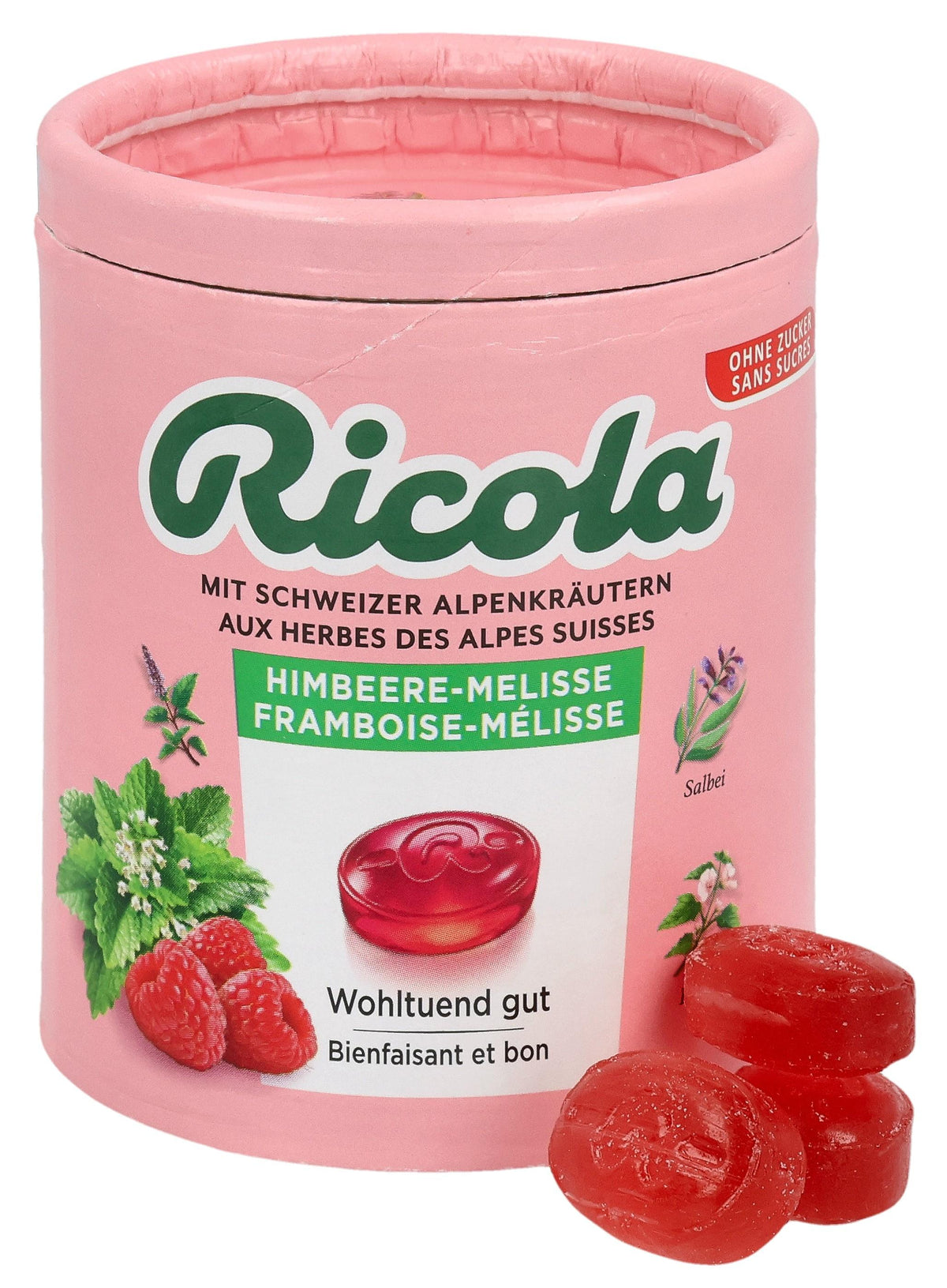 Ricola Himbeere Melisse Bonbons ohne Zucker Dose (100g)