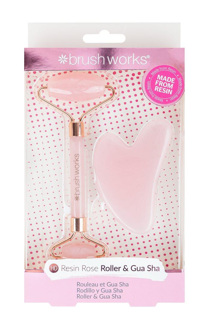 Brushworks Rose Resin Roller & Gua Sha coffret (2 pces)