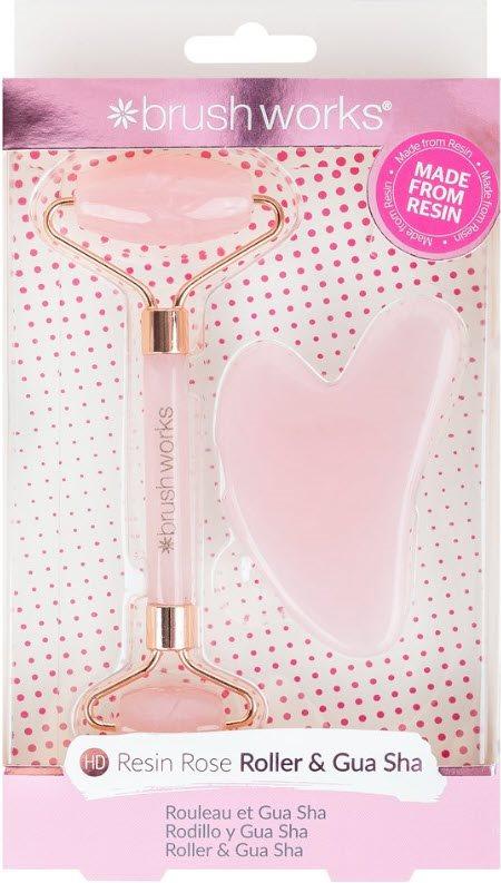 Brushworks Rose Resin Roller & Gua Sha coffret (2 pces)