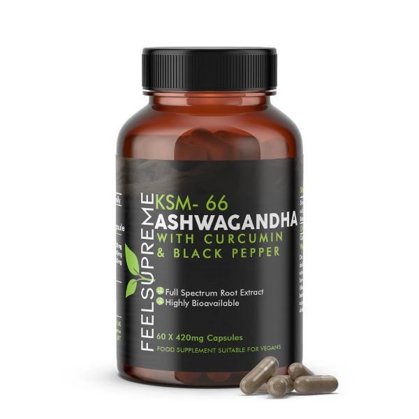 Feel Supreme KSM-66 Ashwagandha with Curcumin Capsules (60 pcs)
