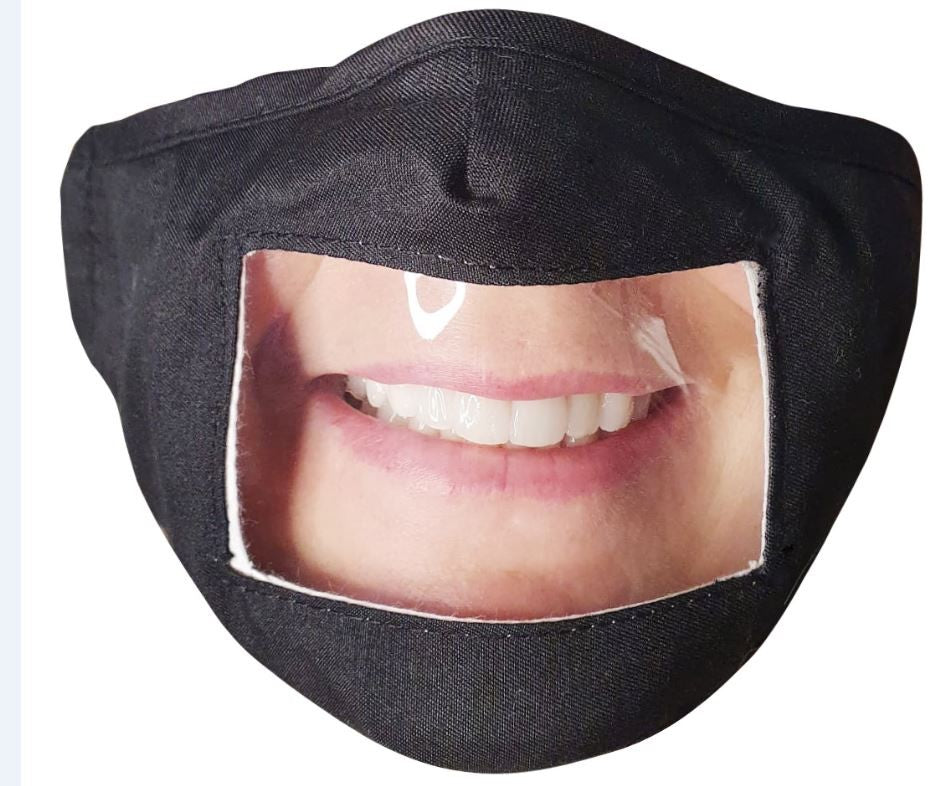 Vasano Stoffmaske schwarz mit sichtbarem Mund (1 Stk)