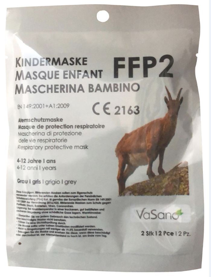 Vasano FFP2 Atemschutzmaske grau für Kinder (2 Stk)
