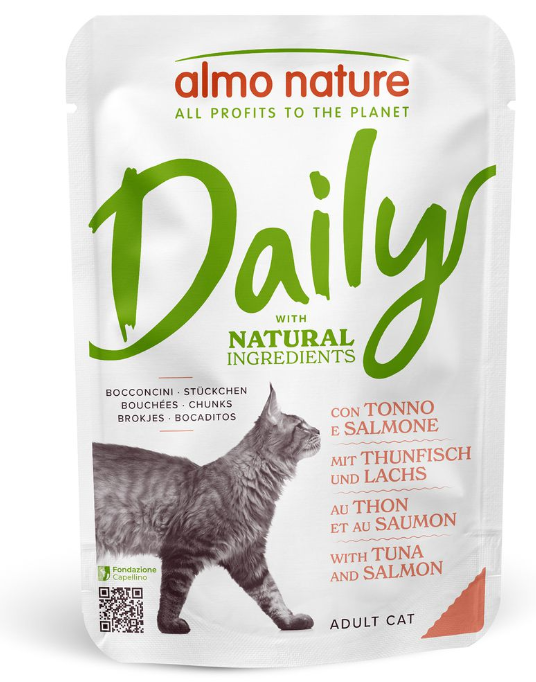 Almo Nature Daily con tonno e salmone, alimento umido per gatti (70g)
