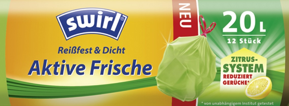 Swirl Aktive Frische Reißfest & Dicht Müllbeutel 20 Liter Zitrone (12 Stk)