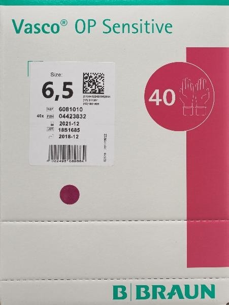 Vasco OP Sensitive Handschuh Latex Größe 6.5 (40 Paar)