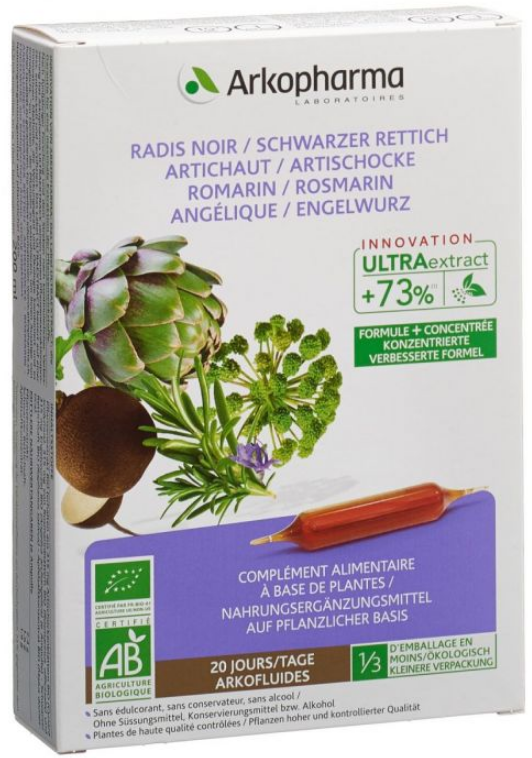 ARKOFLUIDE Artischocke-Rosmarin-Schwarzer Rettich-Engelwurz Bio Trinkampullen (20 Stk)