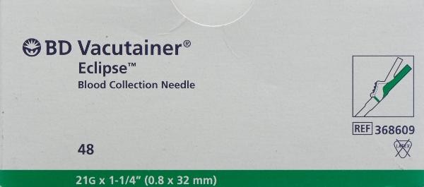 Vacutainer Eclipse Ago 21G 0.8x32mm verde (48 pz)