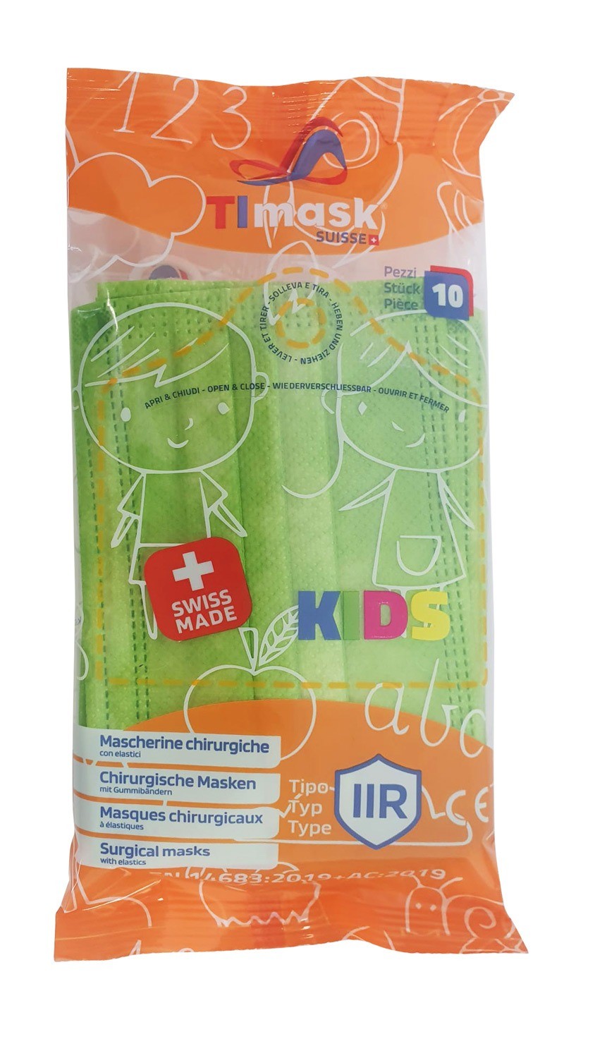 TIMASK Einweg-Medizinmaske Typ IIR KIDS säuregrün (10 Stk)