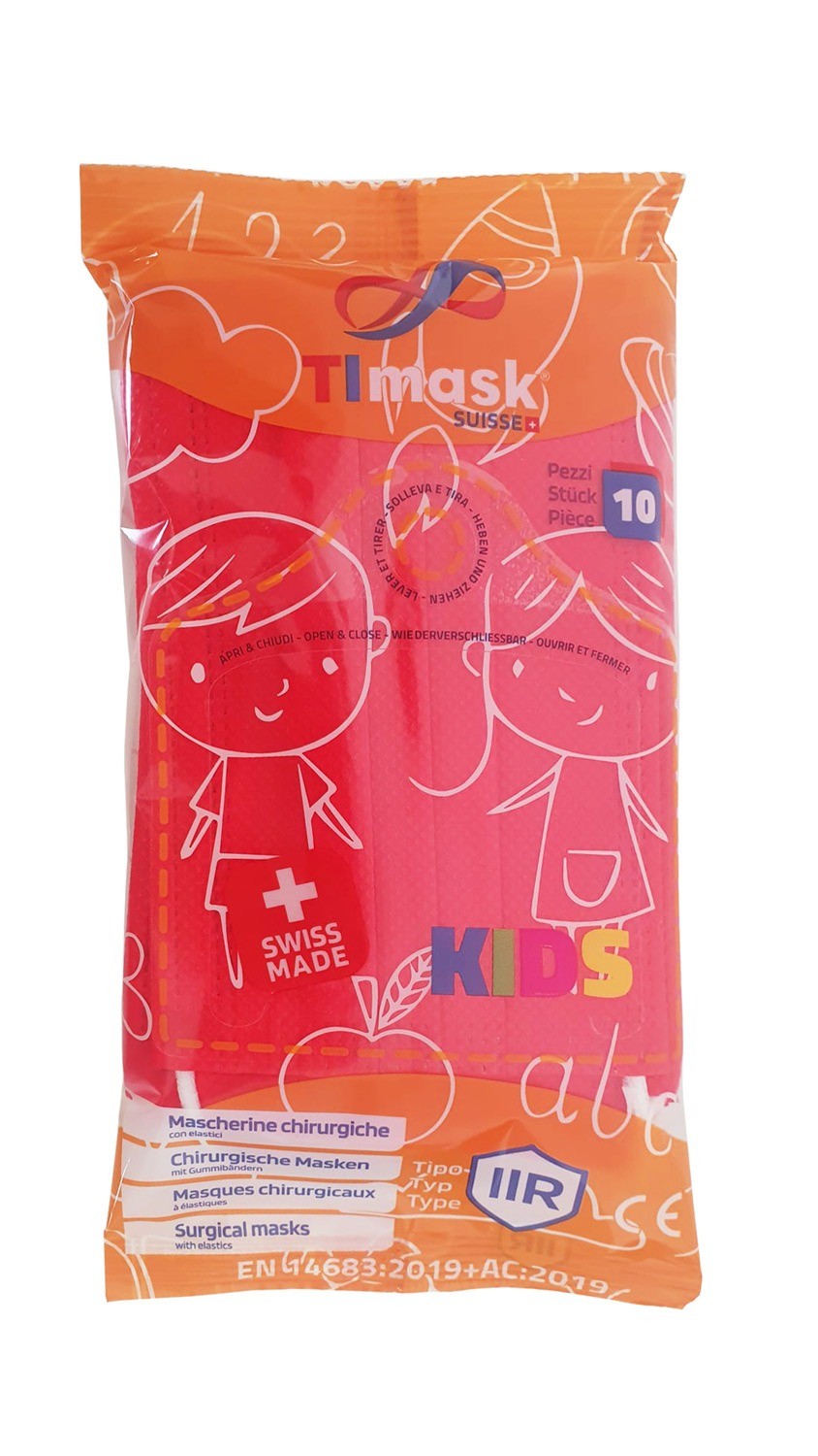 TIMASK Einweg-Medizinmaske Typ IIR KIDS Rot (10 Stk)