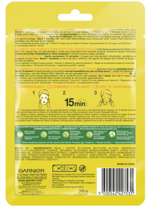 Garnier Vitamin C Intensiv feuchtigkeitsspendende & Glow Tuchmaske (28g)