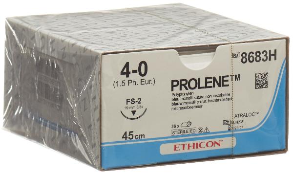 Ethicon Prolene Fil de suture bleu 4-0 FS-2S 45cm (36 pces)
