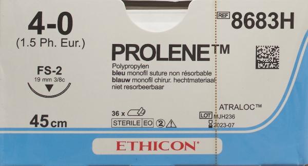 Ethicon Prolene Fil de suture bleu 4-0 FS-2S 45cm (36 pces)