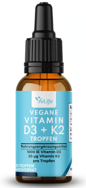 VeLife Vegane Vitamin D3 K2 Tropfen (30ml)