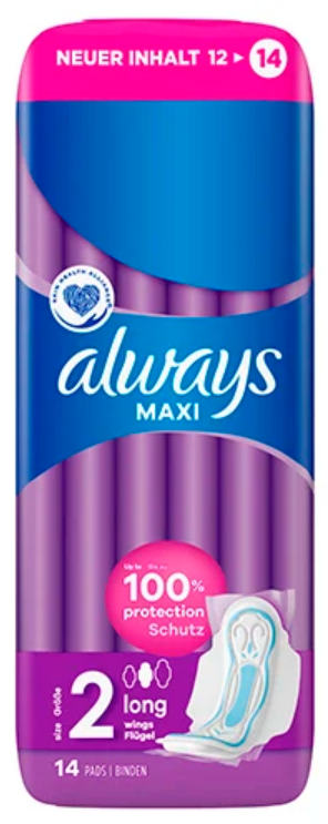always Maxi Long Binden mit Flügeln Grösse 2 (14 Stk)