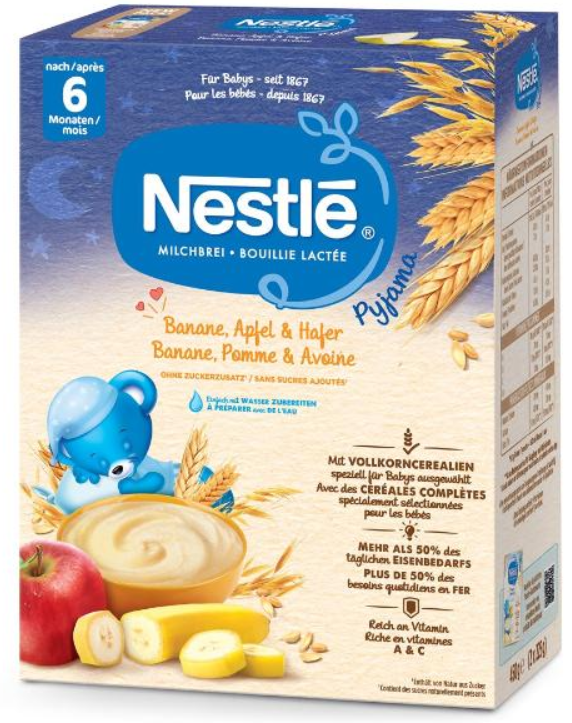 Nestle Milchbrei Pyjama Banane, Apfel & Hafer 6+M (450g)