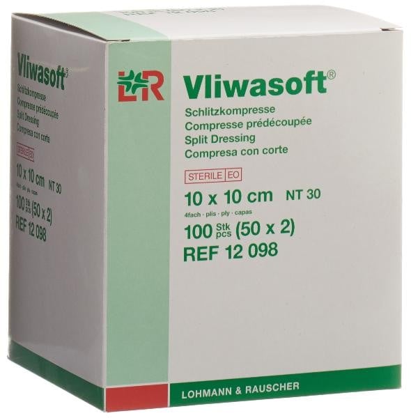 Vliwasoft Schlitzkompresse 10x10cm (50 x 2 Stk)