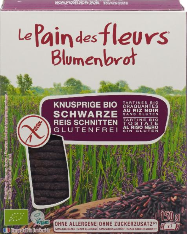 Le Pain des fleurs Blumenbrot Knusprige Bio Schwarze Reis-Schnitten (150g)