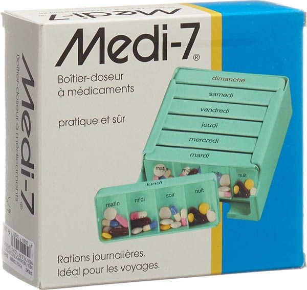 Sahag Medi-7 Medidosierer 7 Tage 4 Fächer türkis Französisch (1 Stk)